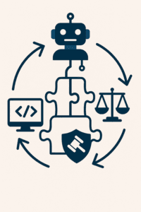 Esquema de un marco de trabajo de gobernanza de IA que conecta desarrollo, ética y cumplimiento legal