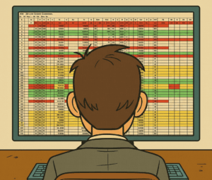 La Psicología del "Excel de la Fe": ¿Gestionas proyectos o gestionas milagros? Jefe de proyectos mirando un excel inmenso con colores
