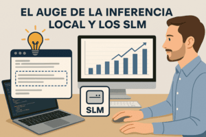 Representacion de un hombre que visualiza un ordenador ejecutando un SLM