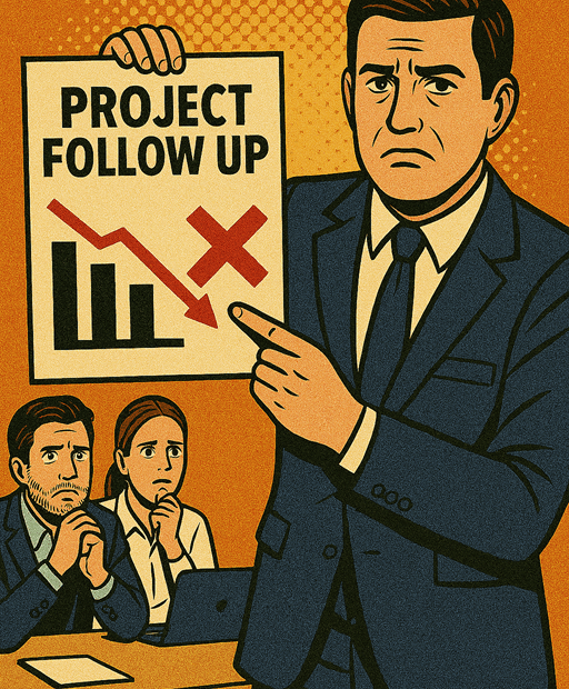 Un jefe de proyectos está preocupado mostrando una caída del rendimiento financiero del proyecto durante un follow up