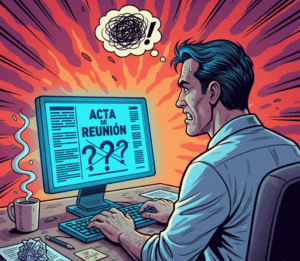 jefe de proyectos con estrés al no saber que tiene que poner en un acta de reunion