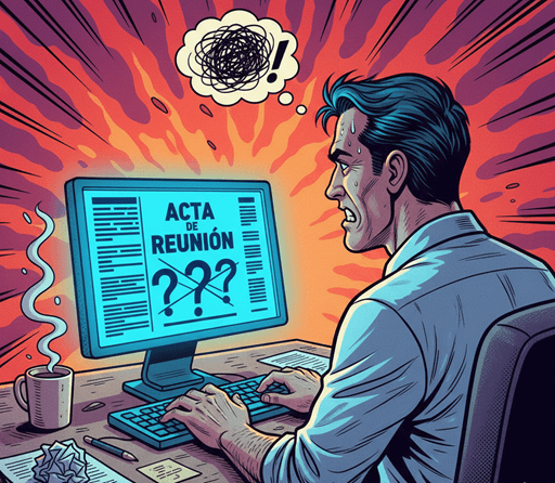 jefe de proyectos con estrés al no saber que tiene que poner en un acta de reunion