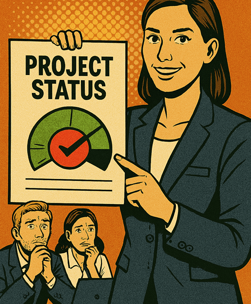 Jefe de proyectos mostrando el status verde de un proyecto sandía