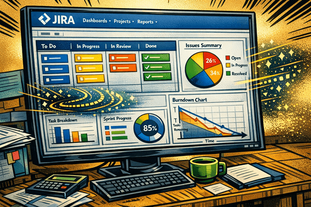 Representacion de un monitor con un dashboard de JIRA