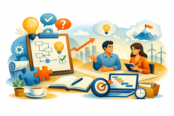 Dos personas del equipo revisando las lecciones aprendidas