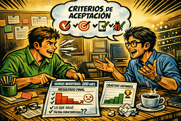 Dos personas discuten sobre los requerimientos definidos y los criterios de aceptación