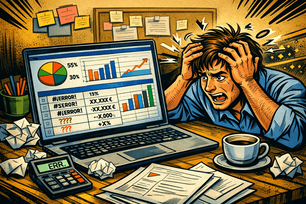 Una persona se desespera intentando averiguar si la gestión de costes que maneja es correcta